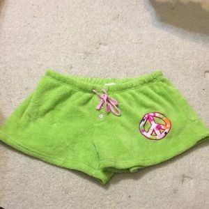 Green fuzzy pajama shorts